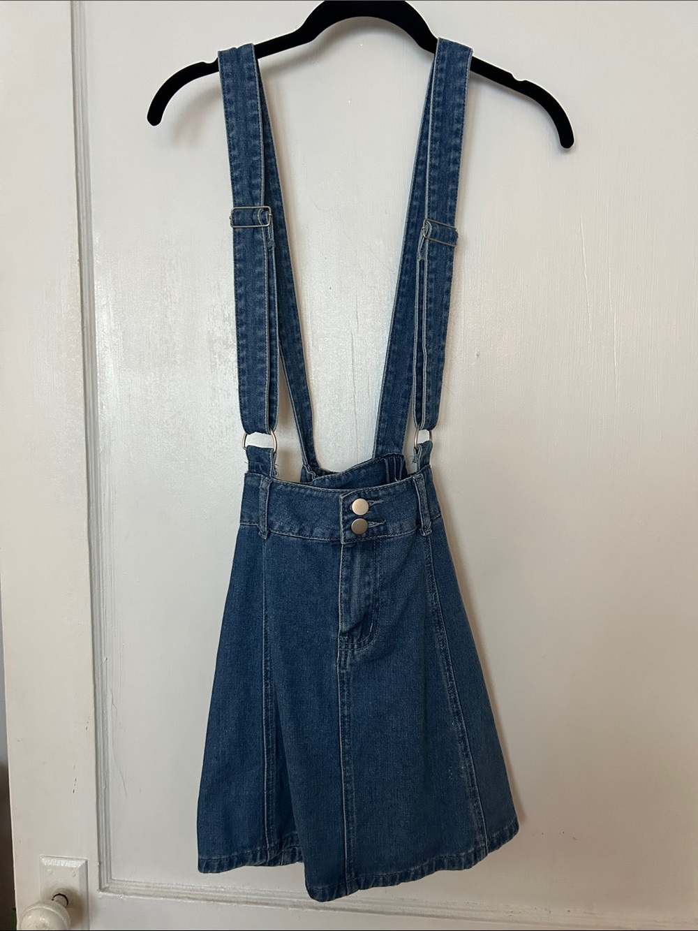 Allegra K Blue Denim Suspender Skirt